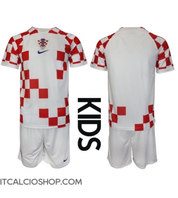 Croazia Prima Maglia Bambino Mondiali 2022 Manica Corta (+ Pantaloni corti)